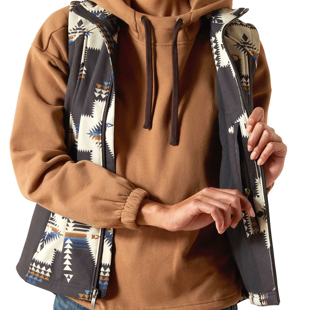 Ariat Womens Logo Softshell Western Print Vest | Durable Outdoor Layer with Zip Pockets