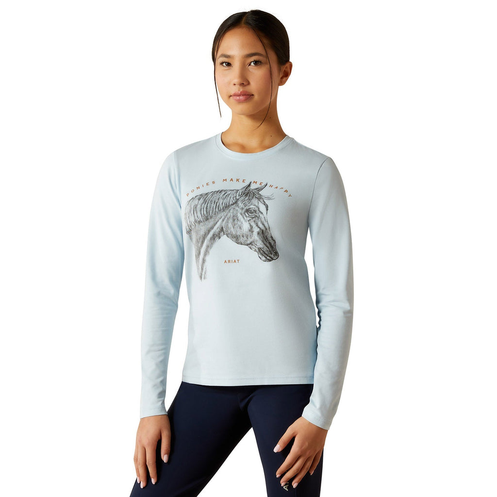 Youth Happy Long Sleeve Shirt | Organic Cotton Kids Equestrian Tee for Horse Lovers