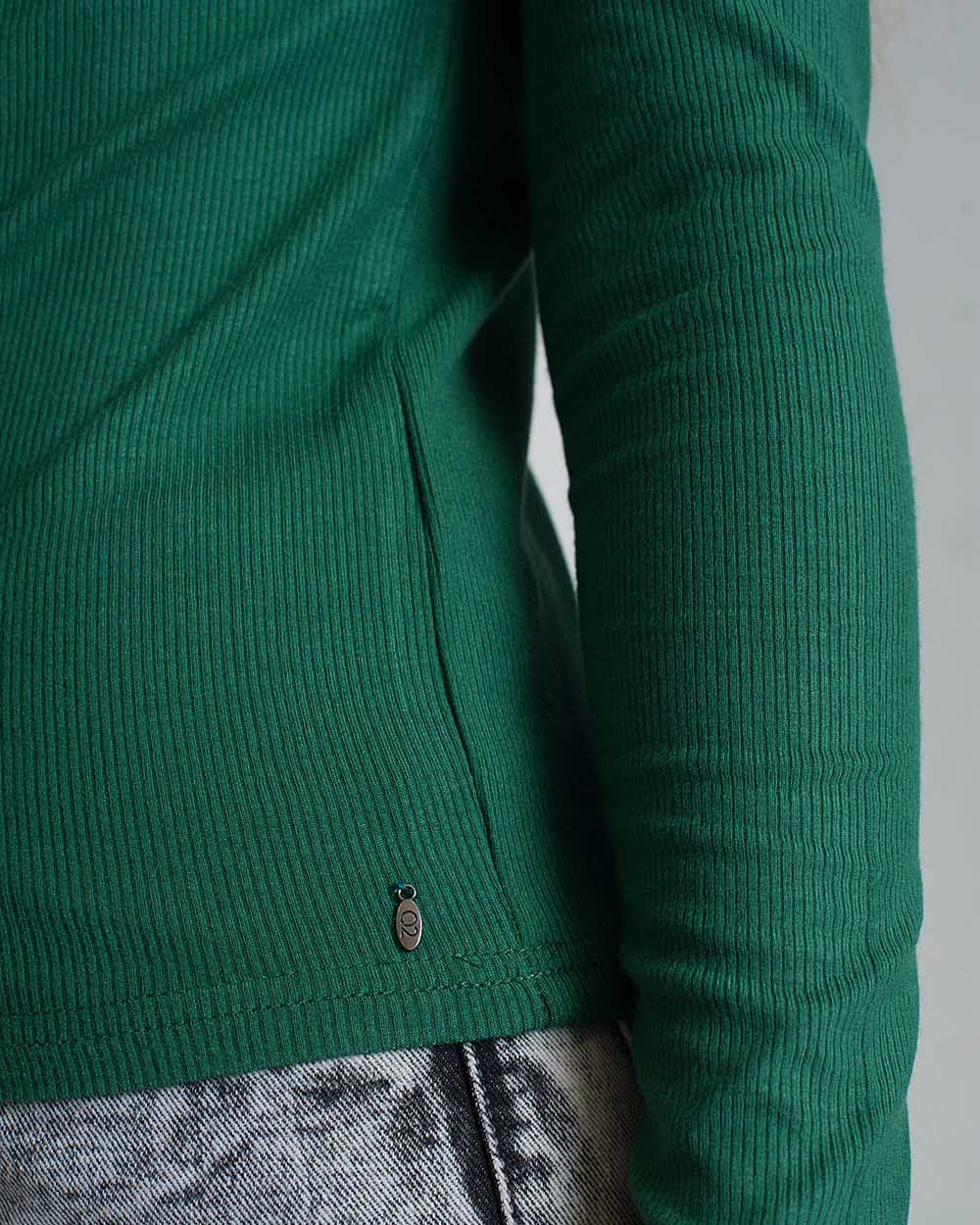 Asymmetric Neck Sweater in Green