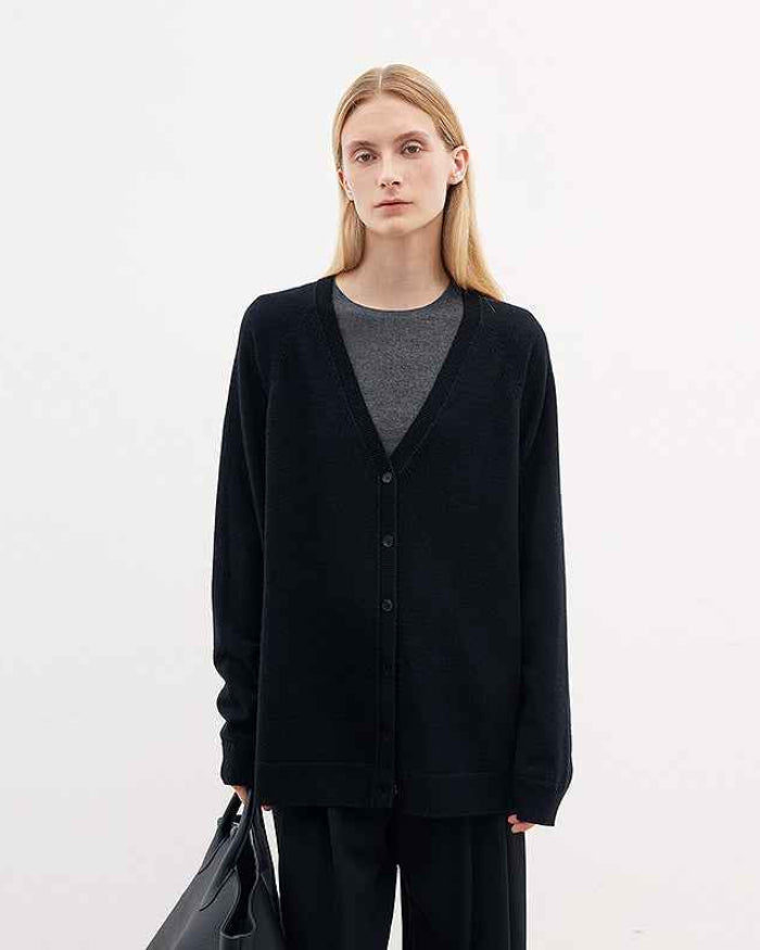 Australian Merino Wool Loose V-Neck Wool Knitted Cardigan