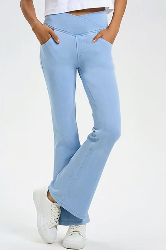 Pocketed High Stretch Bootcut Denim Pants