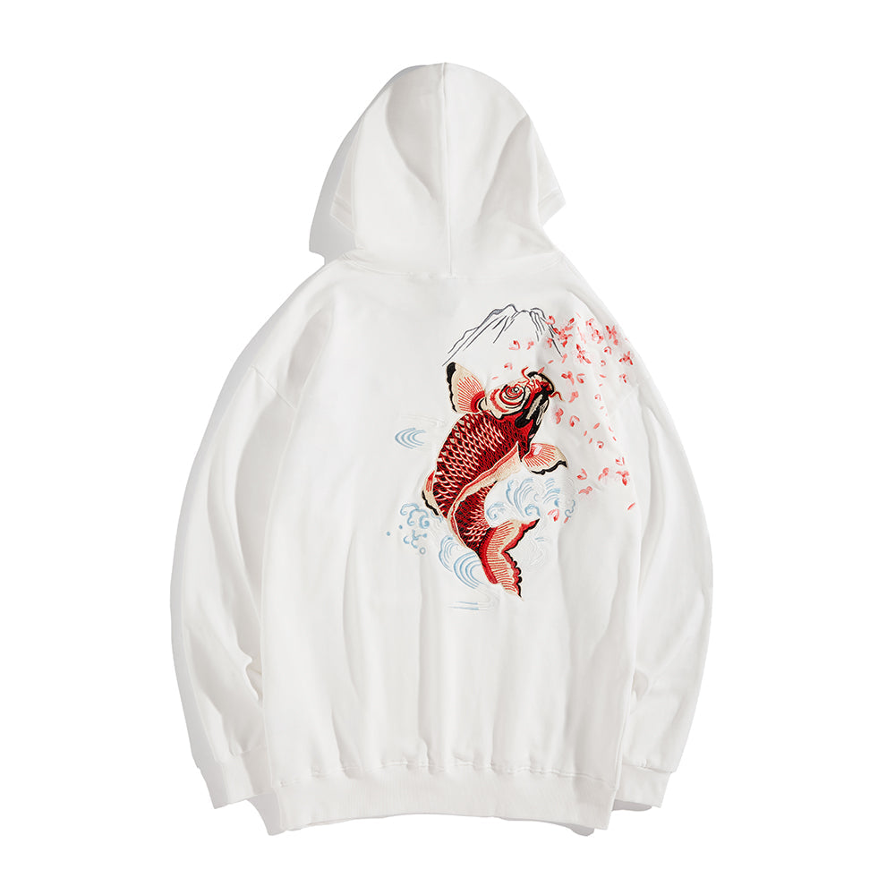 Red Koi Embroidery Hoodie | KH9197