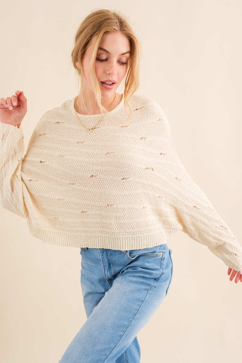 Natural Beige Dolman Sleeves Sweater