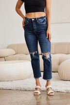 Crop Dylan Tummy Control Distressed High Waist Raw Hem Jeans