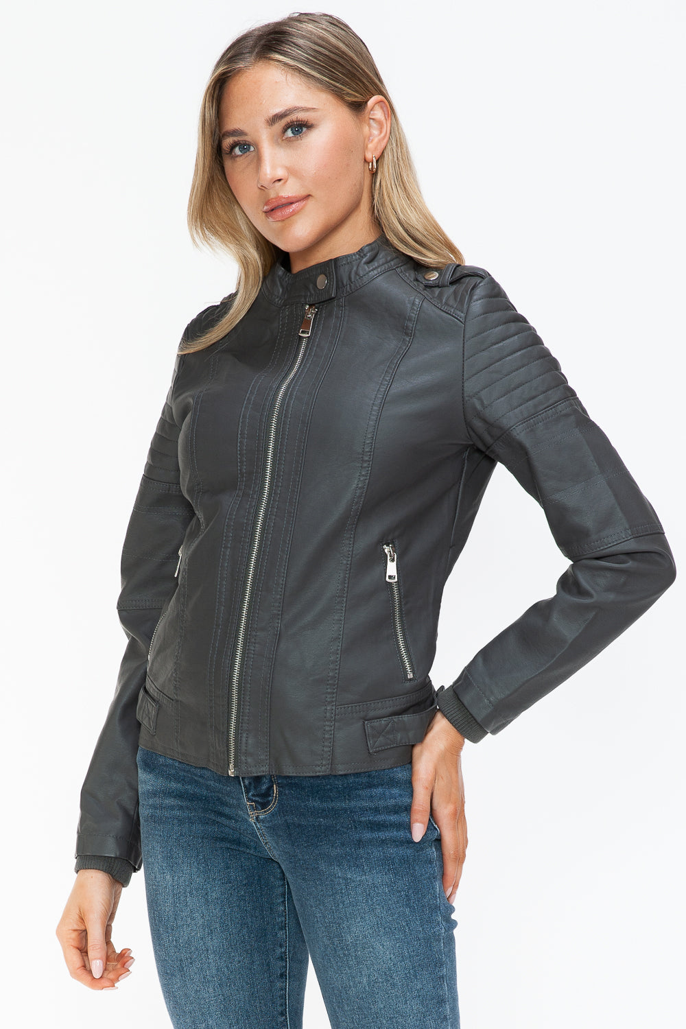Biker Jacket with Side Zip Pockets Charcoal