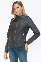 Biker Jacket with Side Zip Pockets Charcoal