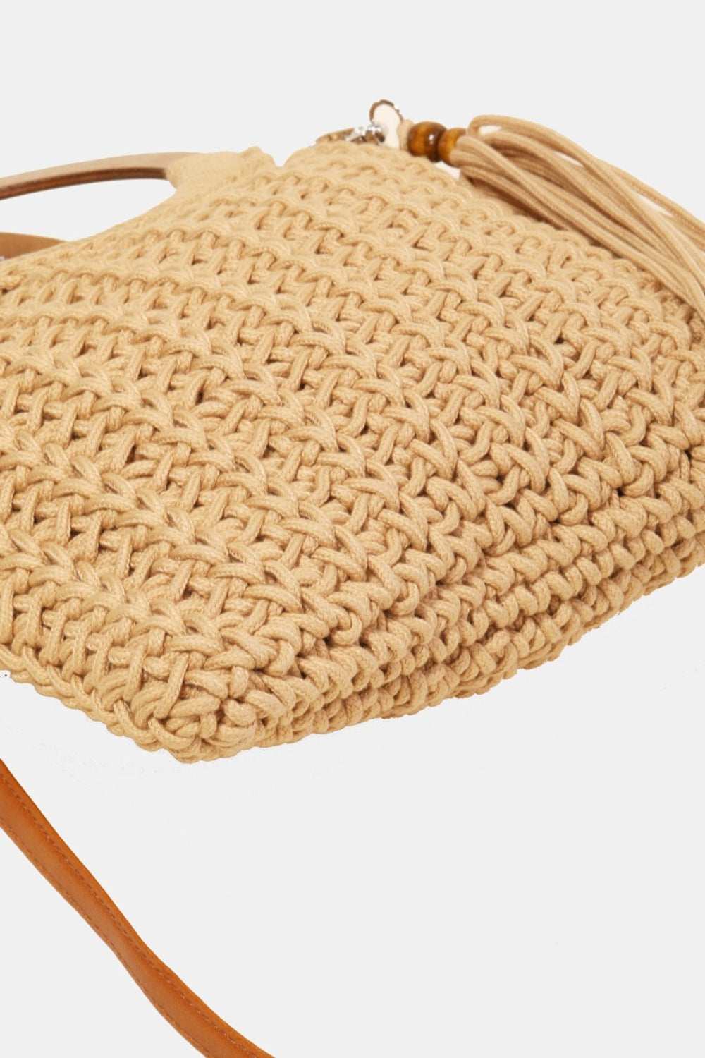 Crochet Knit Convertible Tote Bag with Tassel