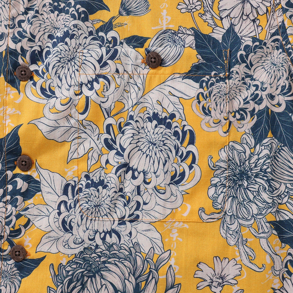 Yellow Hawaiian Japanese Flower Cotton Shirt