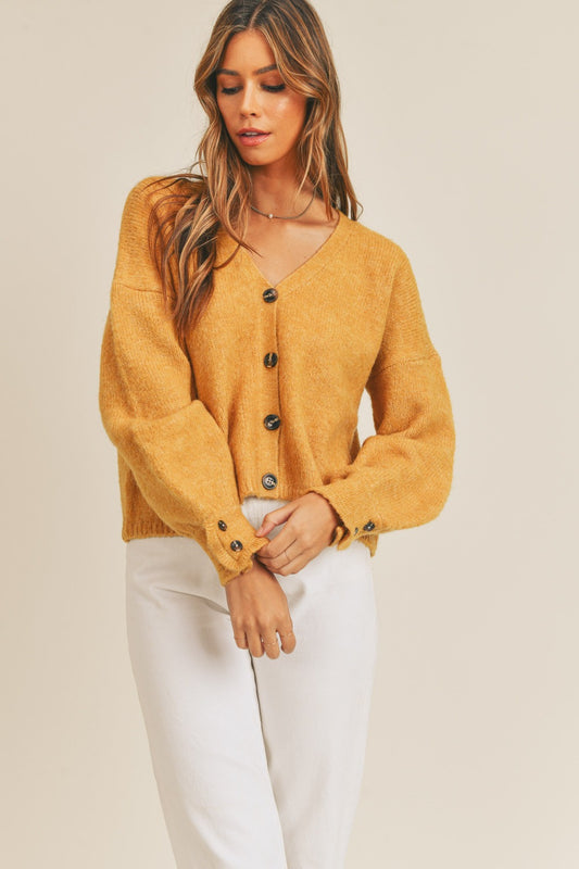 Button Down Sweater Cardigan Mustard