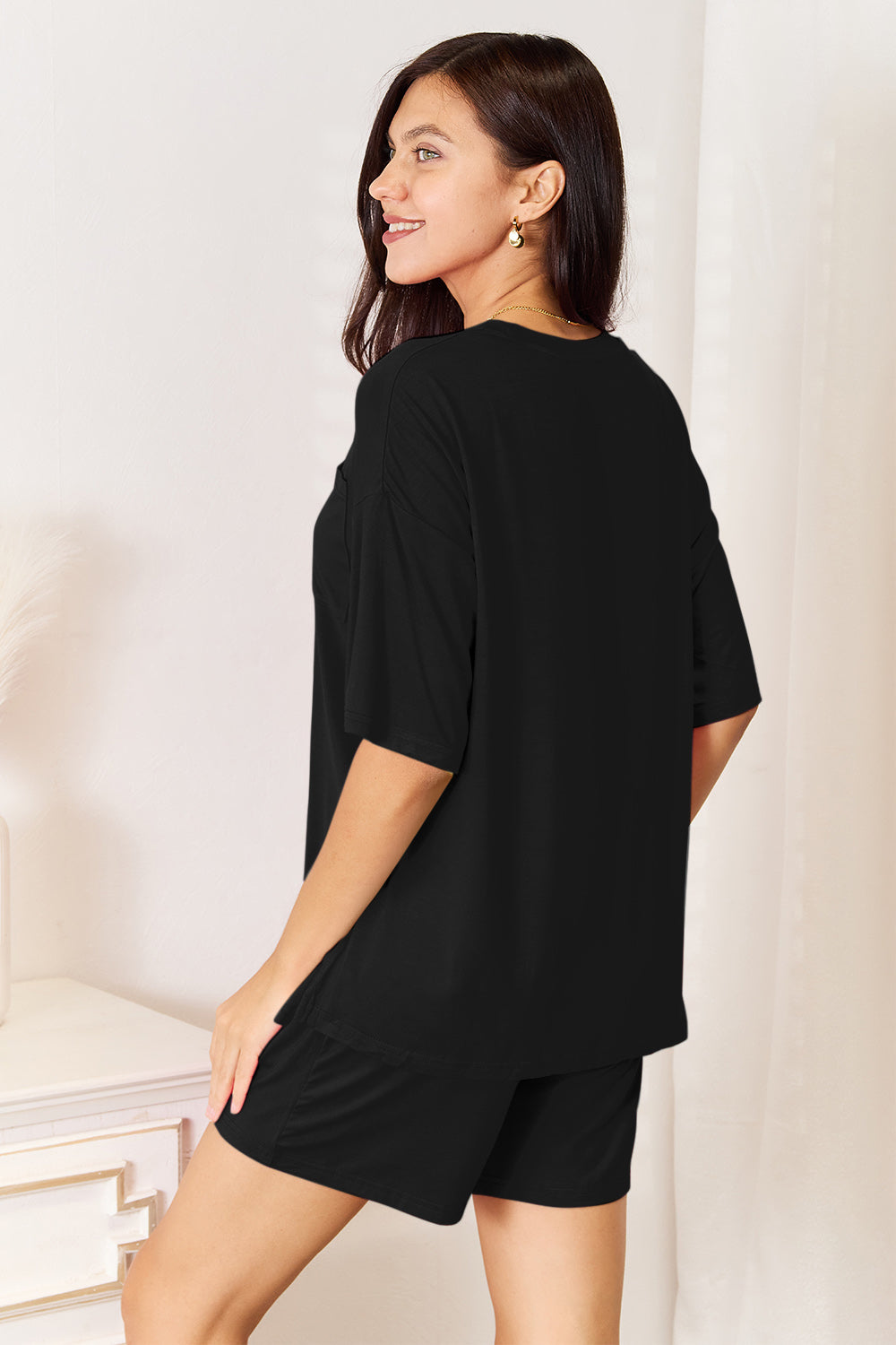 Basic Bae Bamboo Round Neck Drop Shoulder T-Shirt and Shorts Set