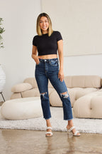 Crop Dylan Tummy Control Distressed High Waist Raw Hem Jeans