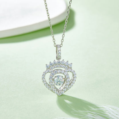 Crown Heart Silver Pendant Necklace