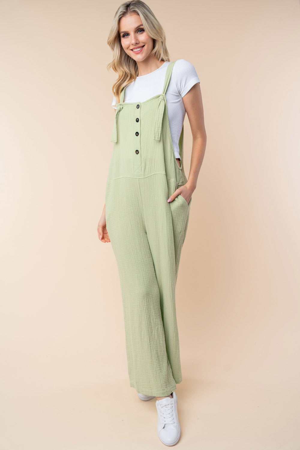 Cotton Texture Sleeveless Wide Leg Jumpsuit