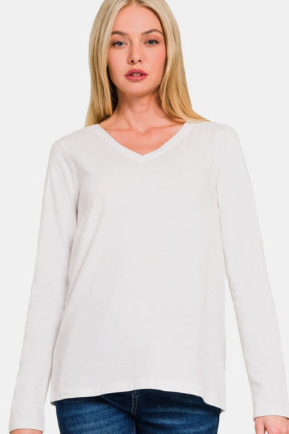 V-Neck Long Sleeve T-Shirt White