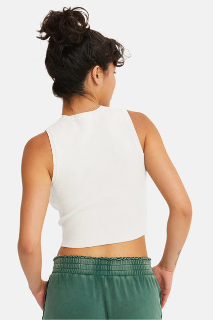 Off White Ribbed Knit Cropped Tank