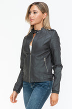Biker Jacket with Side Zip Pockets Charcoal