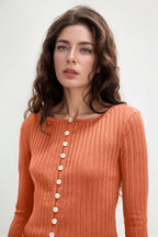 Basic Bae Texture Button-Up Round Neck Long Sleeve Top