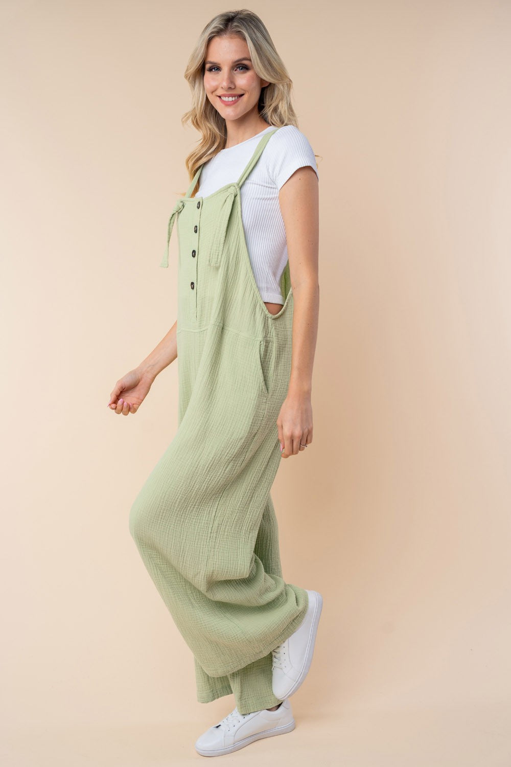 Cotton Texture Sleeveless Wide Leg Jumpsuit