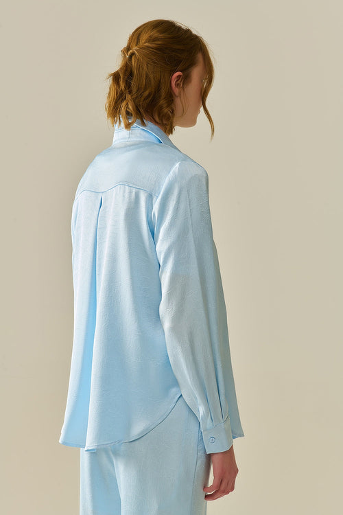 Baby Blue Buttoned Shirt in Satin