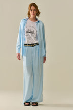 Baby Blue Buttoned Shirt in Satin