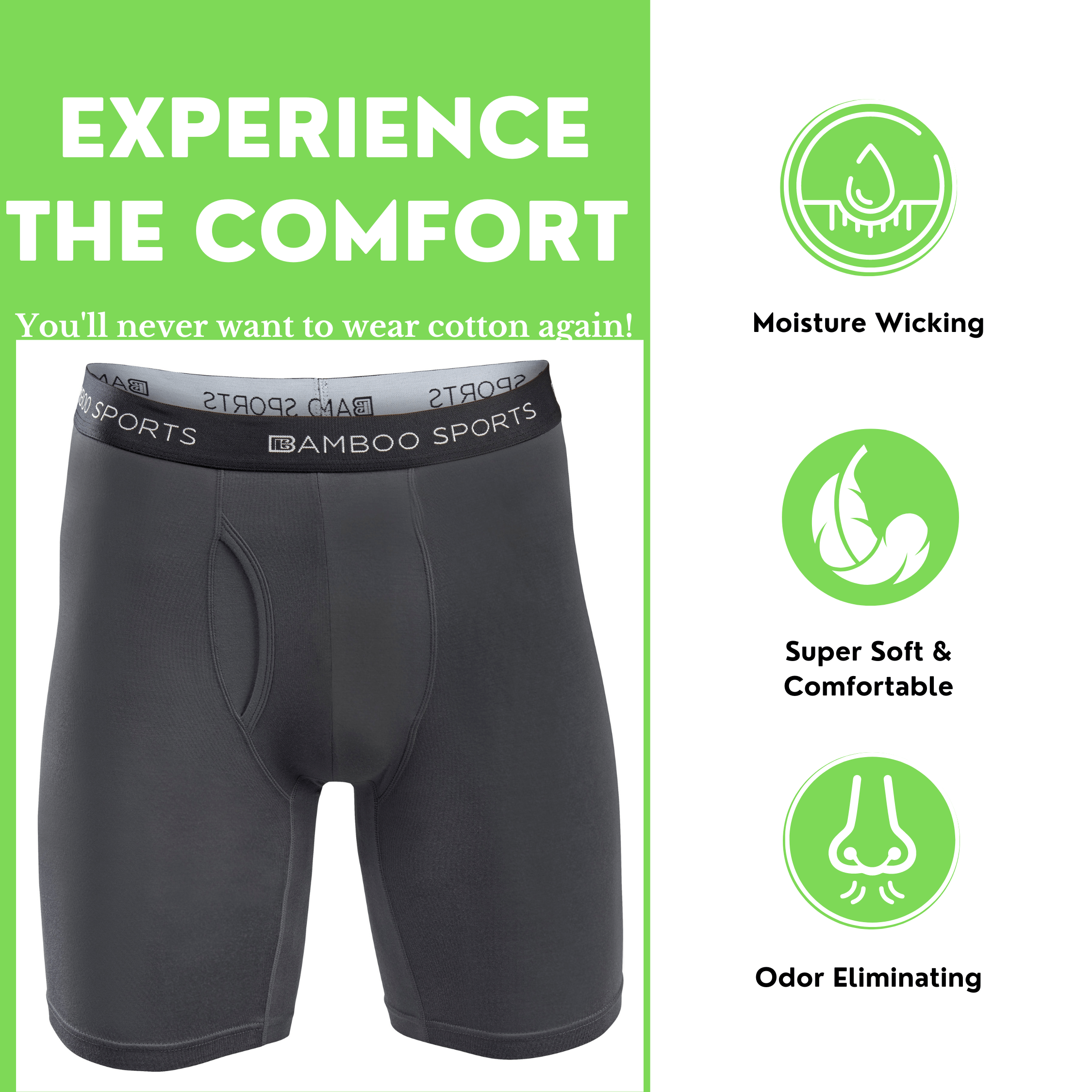 Men's 6" Inseam Bamboo Rayon Boxer Briefs | 4 Pack