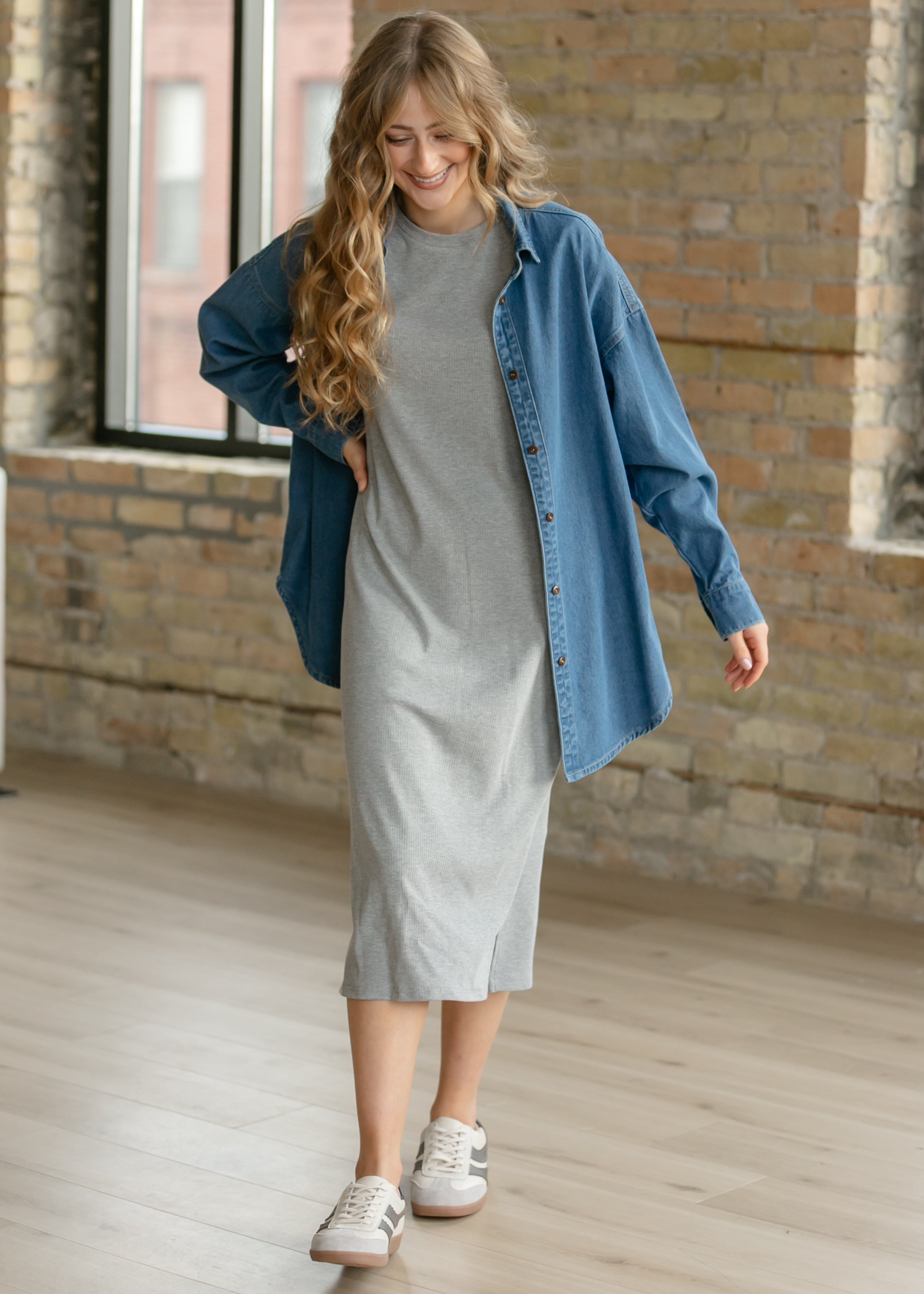 Baylor Gray Ribbed T-Shirt Dress