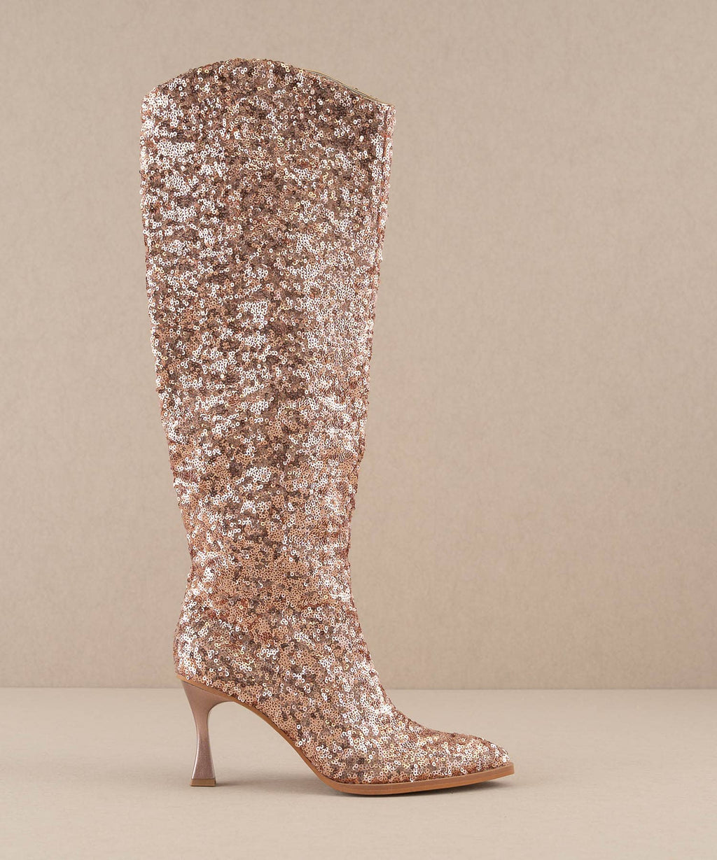 The Jewel Rose Gold | Knee High Sequin Boots
