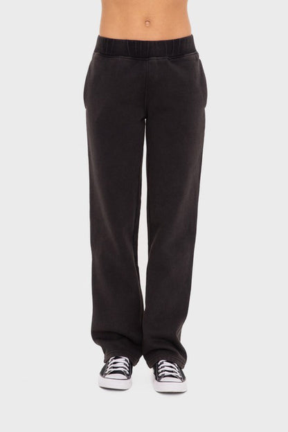 Elastic Waist Fleece Pants with Pockets Black