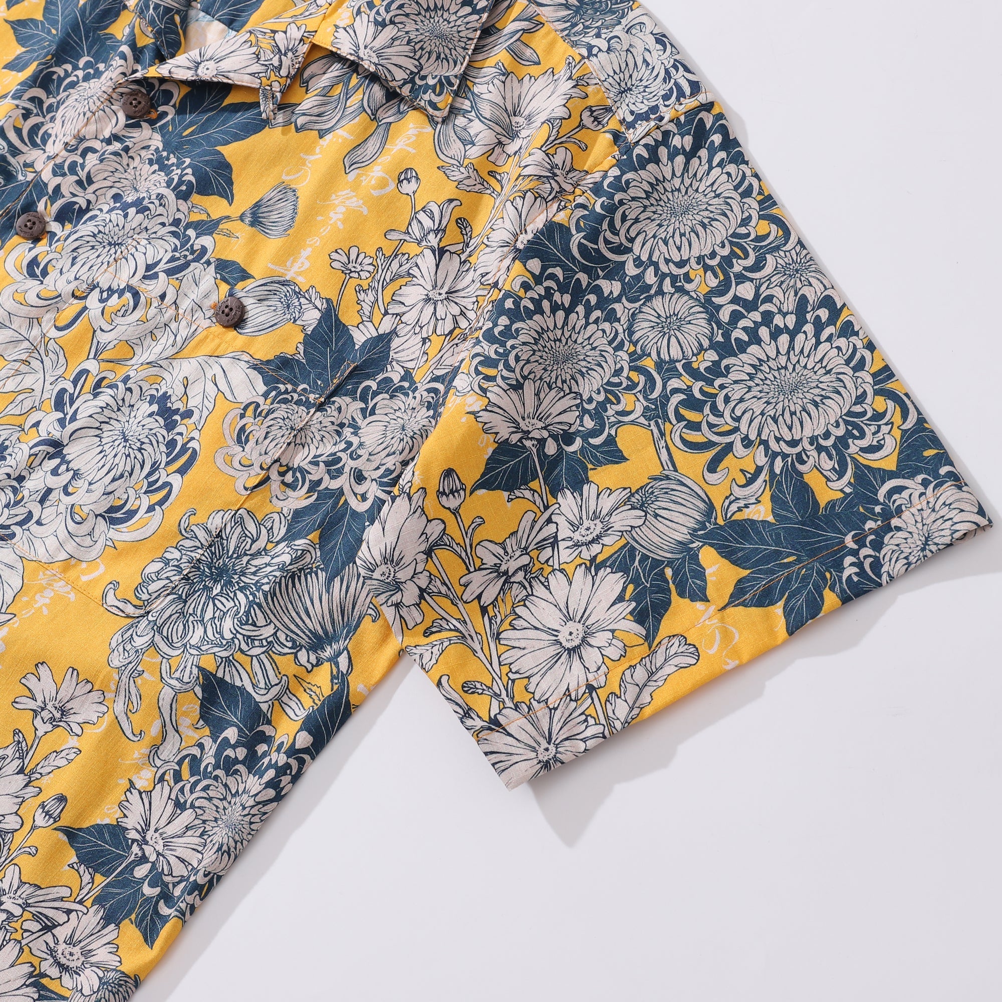 Yellow Hawaiian Japanese Flower Cotton Shirt