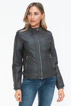 Biker Jacket with Side Zip Pockets Charcoal