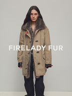 Premium White Goose Down Coat with Fur Collar ‘Winter Street Lights’