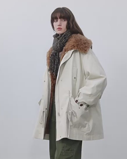 Fireladyfur Women’s Goose Down Parka Coat with Toscana Shearling Fur