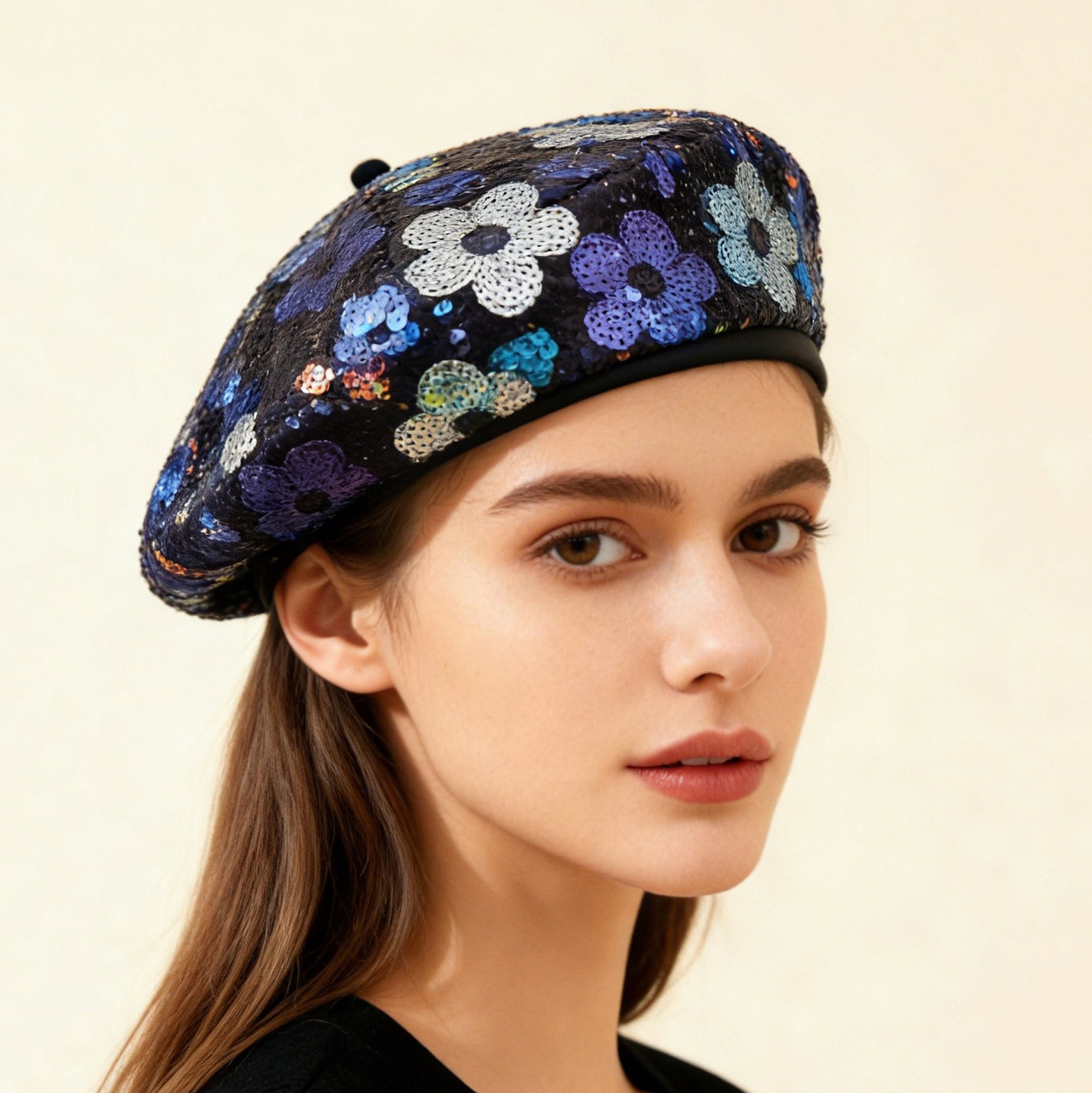 Sequin Flower Beret | Painter's Hat for Women | Outdoor & Everyday Style