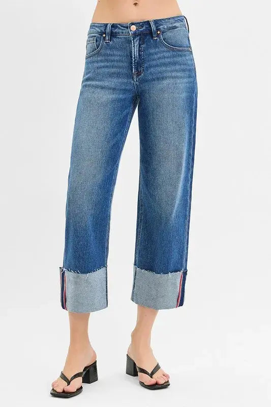 Tummy Control Crop Wide Leg Jeans (Plus Size)