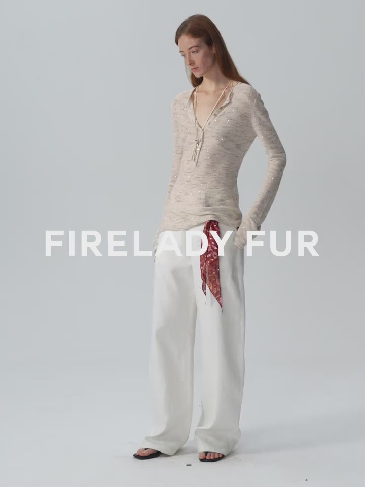 Cotton and Linen Beaded Yarn Waisted Bell Sleeve Cardigan ‘Perry Moonlight’