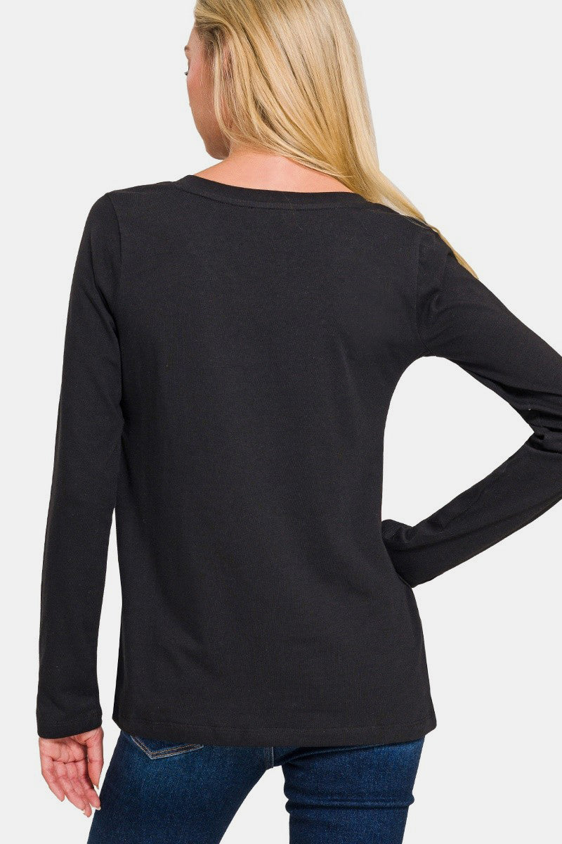 V-Neck Long Sleeve T-Shirt Black