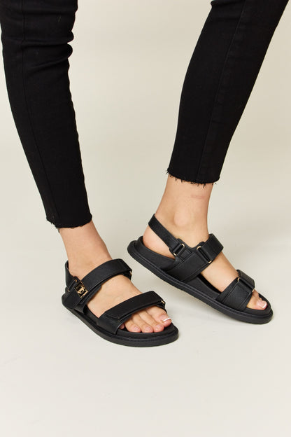 Velcro Double Strap Slingback Sandals Black