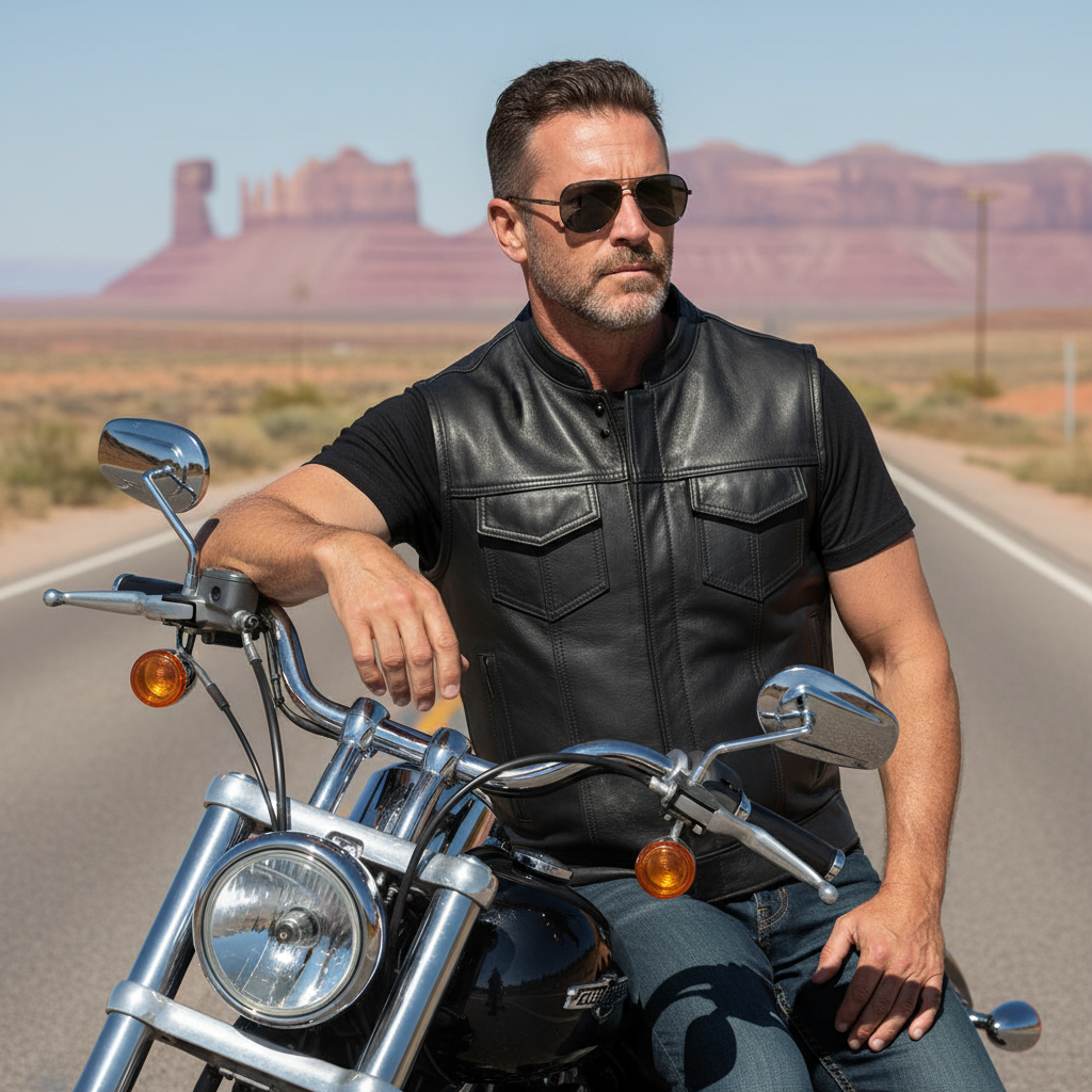 BECK® Men's 566 Black Leather Horsehide Motorcycle Vest
