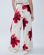 Beige Palazzo Pants With Red Tropical Flower Print and Matching Belt