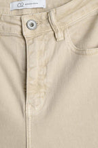Beige Straight Leg Pants with Cropped Hem
