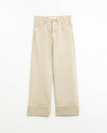 Beige Straight Leg Pants with Cropped Hem
