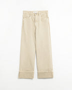 Beige Straight Leg Pants with Cropped Hem