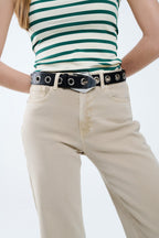 Beige Straight Leg Pants with Cropped Hem