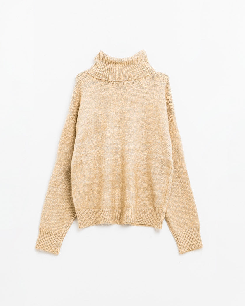 Beige Turtleneck Jumper with Dropped Sleeves