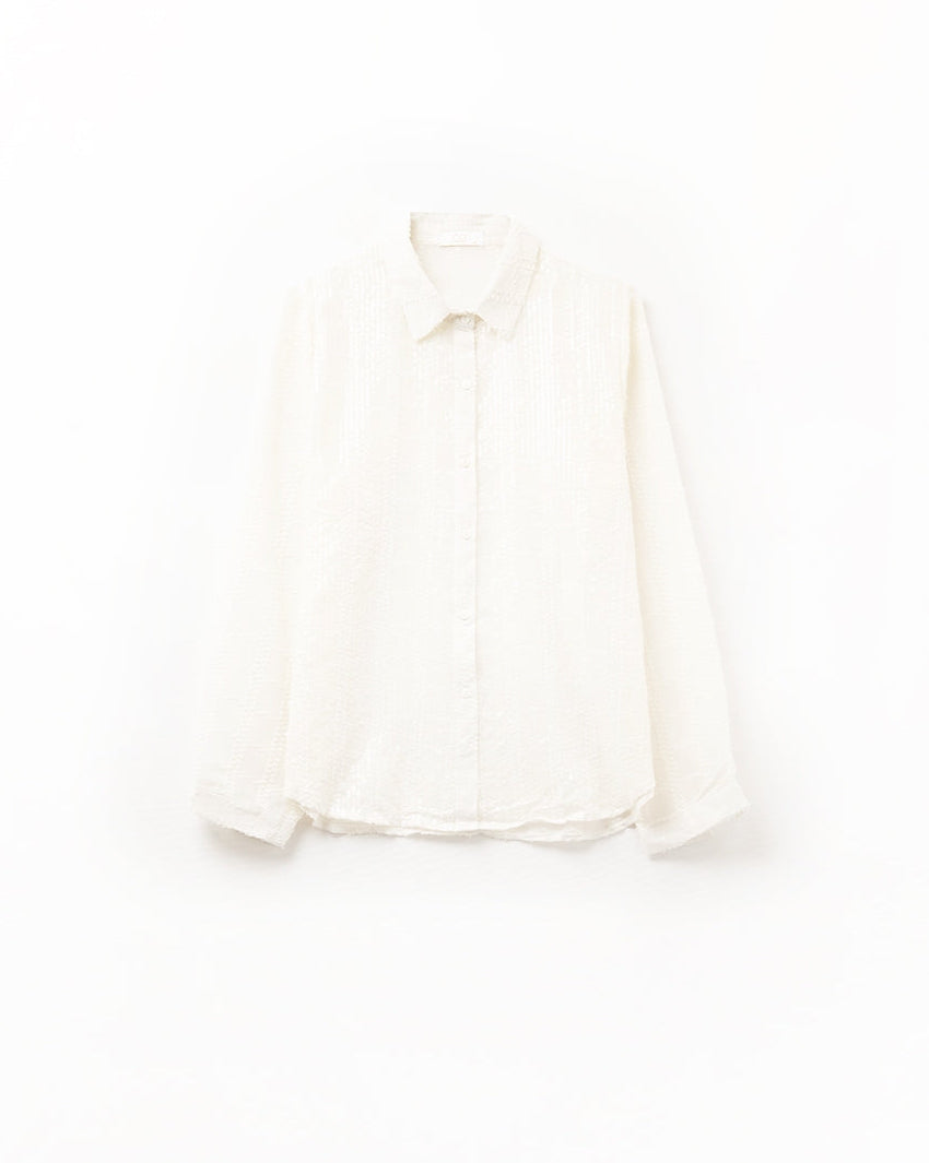 Beige Chiffon Shirt with Sequin Detail
