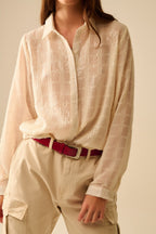 Beige Chiffon Shirt with Sequin Detail