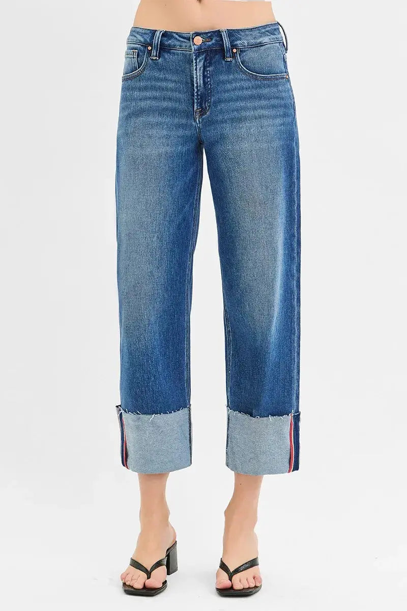 Tummy Control Crop Wide Leg Jeans (Plus Size)