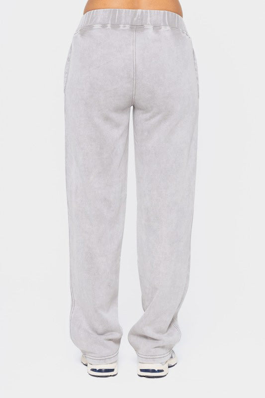 Elastic Waist Fleece Pants with Pockets Light Grey