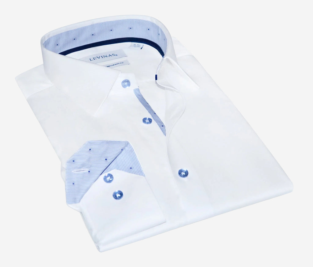 Gordon Button-Up Shirt with Contrast Details in White | Contemporary Fit (Regular)