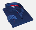 Kevin Cotton Knit-Stretch Button-Up Shirt with Contrast Details Navy | Tailored Fit (Fitted)